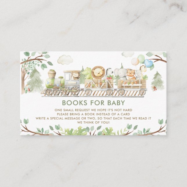 Carte D'accompagnement Cute Jungle Animaux Train Greenery Livres pour béb (Devant)