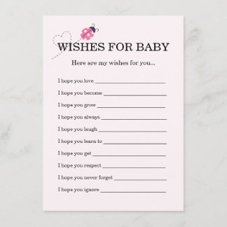 Carte D'accompagnement Cute Ladybug Pink Girl Baby Shower Wishes For Baby