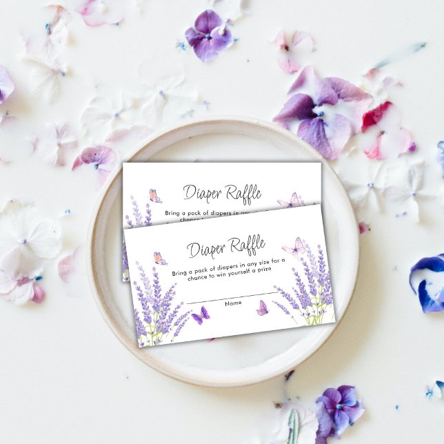 Carte D'accompagnement Cute Lavender Papillon de couches Baby shower (Cute Lavender Butterfly Diaper Raffle Baby Shower Enclosure Card)