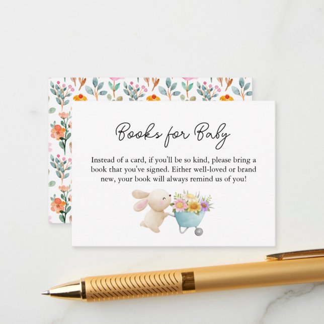 Carte D'accompagnement Cute Little Bunny Livres Fleur sauvage pour bébé (Devant/Arrière en situation)