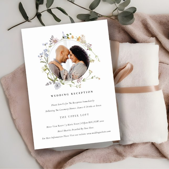 Carte D'accompagnement Cute Meadow Floral Wreath Photo Mariage Réception (Créateur téléchargé)