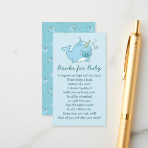 Carte D'accompagnement Cute Narwhal Baby shower Blue Boy Livres pour bébé