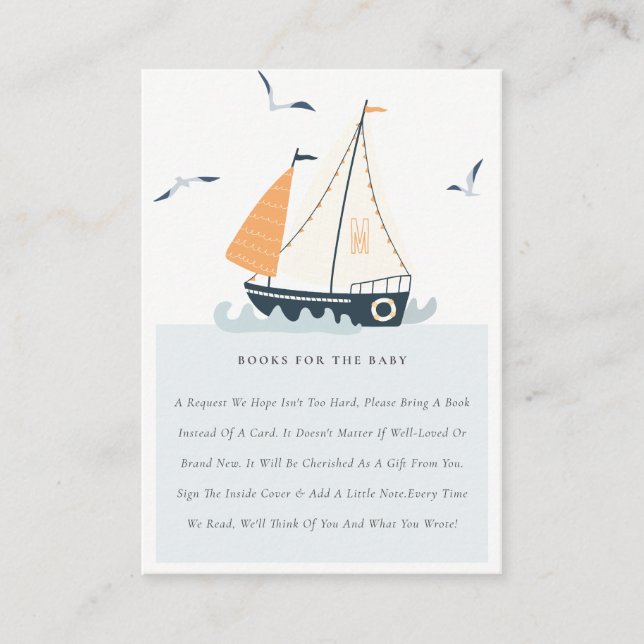 Carte D'accompagnement Cute Nautical Sailboat Books Pour Baby shower (Devant)
