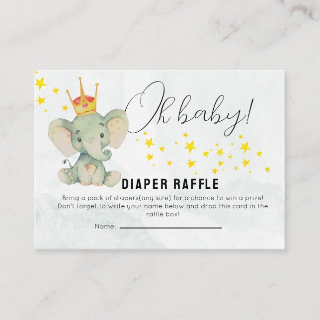 Carte D'accompagnement Cute OhBaby Gender Neutral Elephant Diaper Raffle  (Devant)