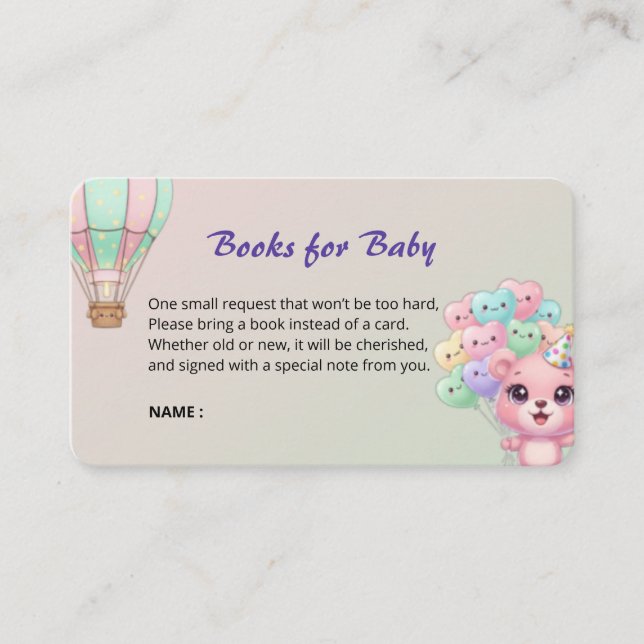 Carte D'accompagnement "Cute Pastel Hot Air Balloon Books for Baby Card" (Devant)