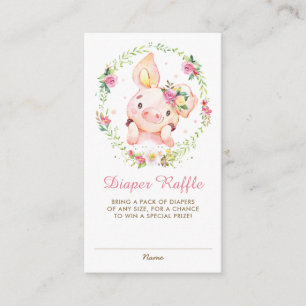 Carte D'accompagnement Cute Piggy Rose Baby shower Floral Déchets Raffle