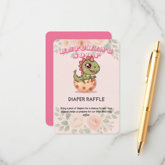 Carte D'accompagnement Cute Pink Dino Hatching Soon (Devant/Arrière en situation)