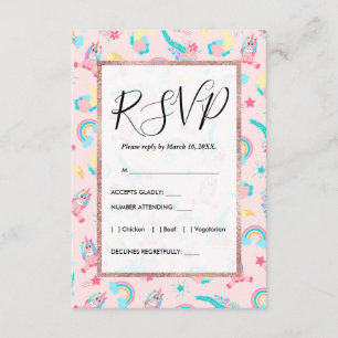 Carte D'accompagnement Cute Pink Teal Unicorn Rainbow