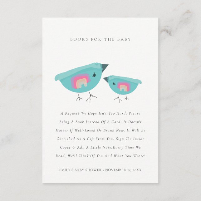 Carte D'accompagnement Cute Rainbow Blue Birdy Livres Pour Baby shower (Devant)