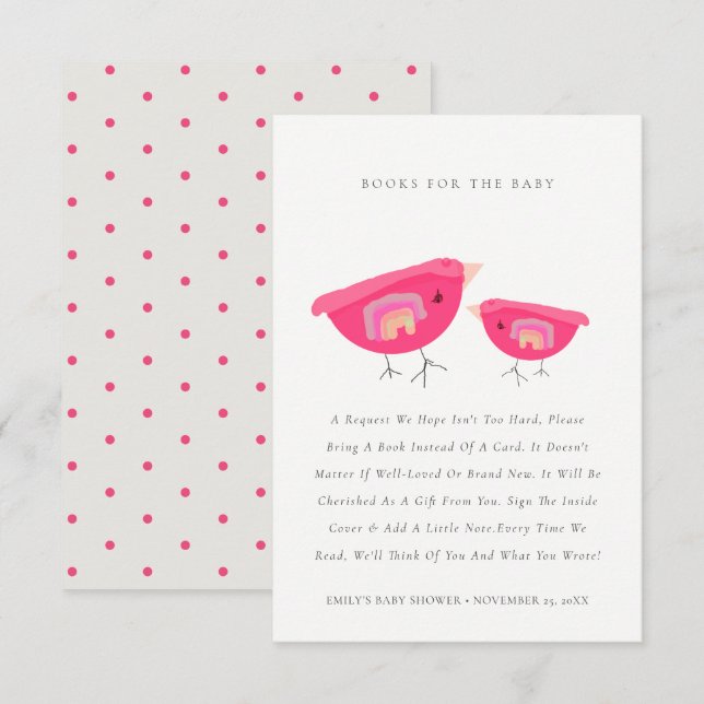 Carte D'accompagnement Cute Rainbow Rose Birdy Books Pour Baby shower (Devant / Derrière)
