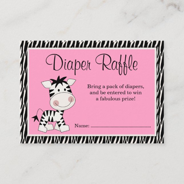 Carte D'accompagnement Cute rose Zèbre Baby shower Déchets Raffle (Devant)
