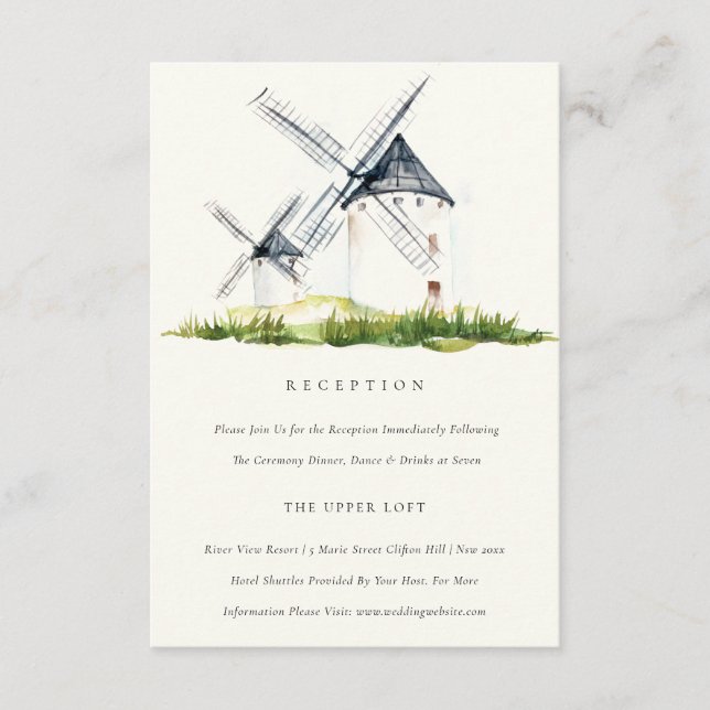 Carte D'accompagnement Cute Rustic Farm Windmill Thème Mariage Réception (Devant)