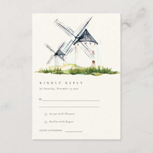 Carte D'accompagnement Cute Rustic Farm Windmill Thème Mariage RSVP (Devant)