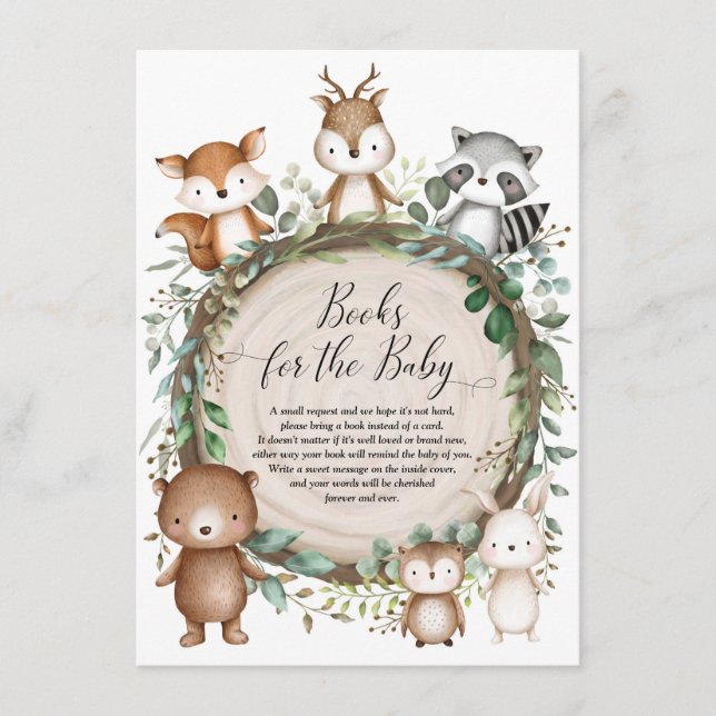 Carte D'accompagnement Cute Rustic Woodland Forest Animaux Livres pour bé (Devant)