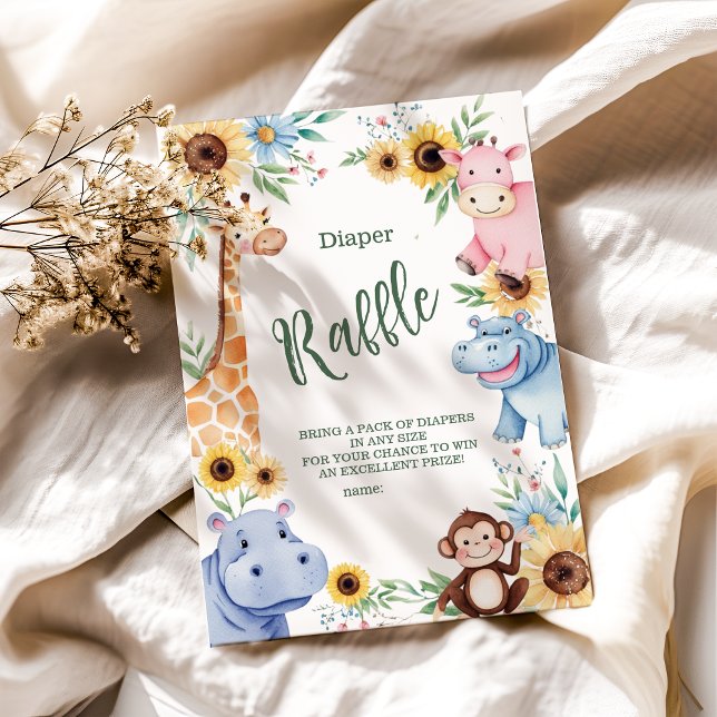 Carte D'accompagnement Cute Safari Animal Greenery Baby Sh Raffle Diapper (Créateur téléchargé)