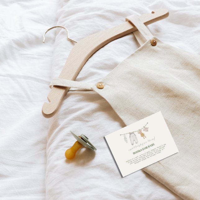 Carte D'accompagnement Cute Sage Green Boho Livres Pour Baby shower (Cute Sage Green Boho Books For Baby Shower Enclosure Card)