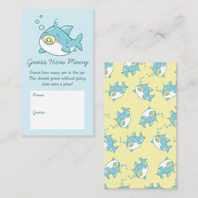 Carte D'accompagnement Cute Shark Baby shower Kawaii Devine Combien (Devant / Derrière)