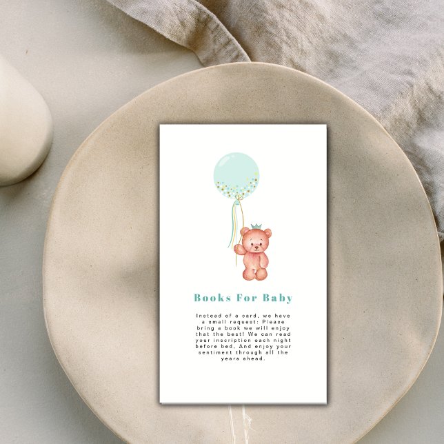 Carte D'accompagnement Cute Simple Teddy Bear Baby showers Livres Pour Bé (Cute Simple Teddy Bear Baby Shower Books For Baby Enclosure Card)