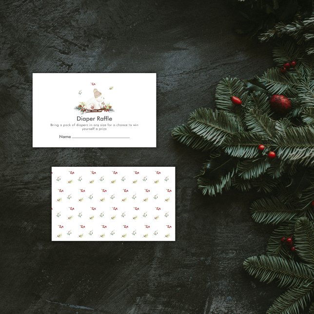 Carte D'accompagnement Cute Sleigh Polar Bear Diaper Raffle Baby Shower  (Cute Sleigh Polar Bear Diaper Raffle Baby Shower Enclosure Card)