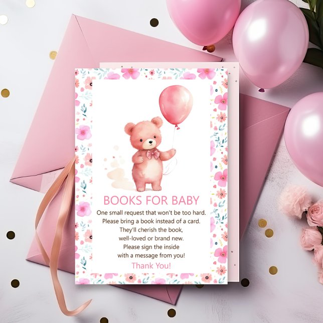 Carte D'accompagnement Cute Teddy Bear Balloon rose Livres pour bébé fill (Créateur téléchargé)