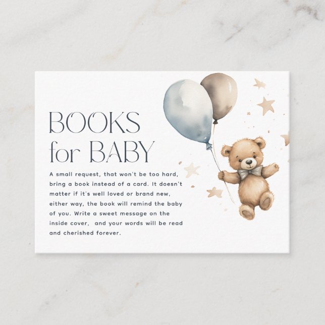Carte D'accompagnement Cute Teddy Bear & Balloons Books for Baby (Devant)