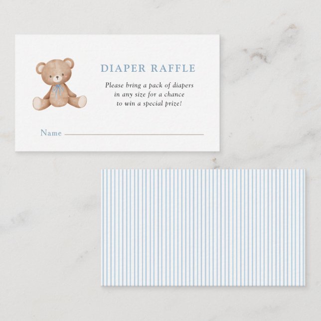 Carte D'accompagnement Cute Teddy Bear Bébé Boy douche Déchets Raffle (Devant / Derrière)