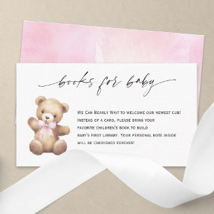 Carte D'accompagnement Cute Teddy Bear Pink Ribbon Livres pour bébé fille