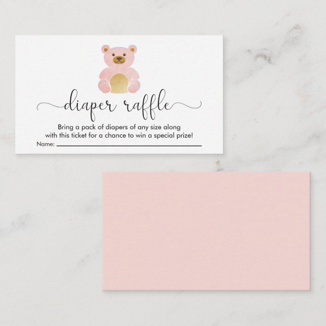 Carte D'accompagnement Cute Teddy Ours Déchets Raffle Bébé Fille Douche (Devant / Derrière)