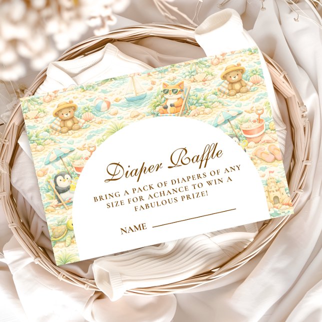 Carte D'accompagnement Cute Tropical Animal Party Diapper Raffle (Créateur téléchargé)