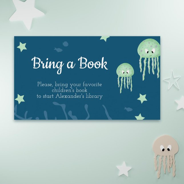 Carte D'accompagnement Cute Under the Sea Baby shower Apportez un livre (Créateur téléchargé)