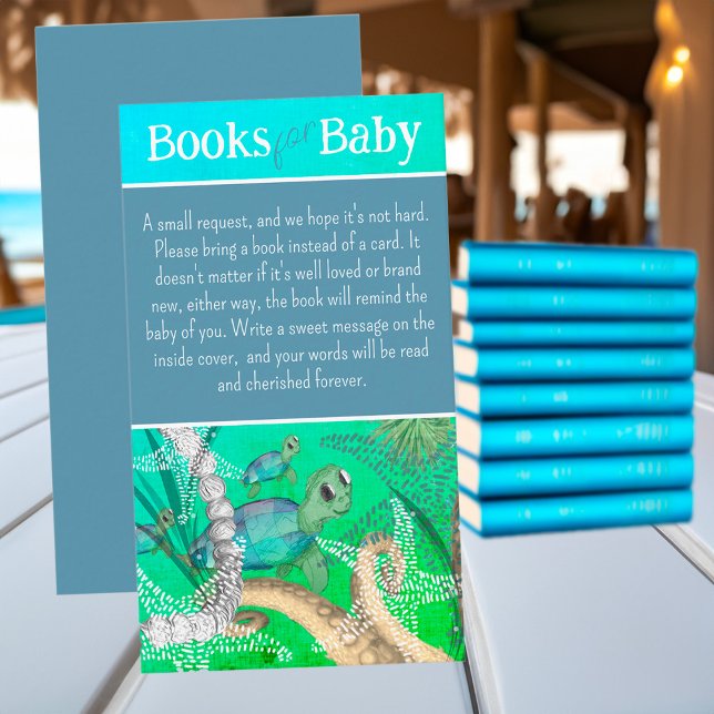 Carte D'accompagnement Cute Under the Sea Turtle Livres pour bébé (Under the Sea Baby Shower Books for Baby Enclosure Card)