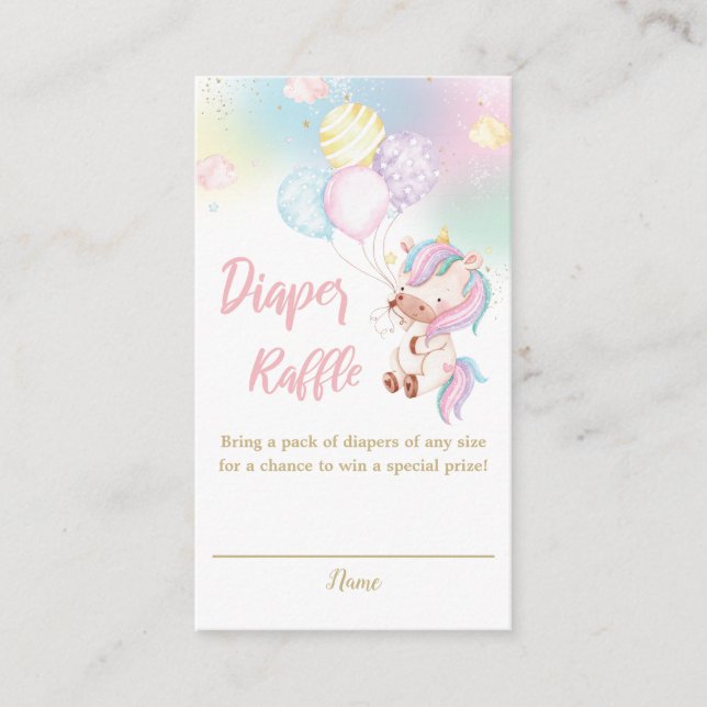Carte D'accompagnement Cute Unicorn Baby Girl Douche Déchets Raffle (Devant)