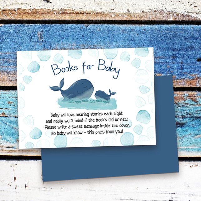 Carte D'accompagnement Cute Whale Baby shower Aquarelle Livres pour bébé (Whale baby shower book request cards from my Happy Whale collection. Message if you need more items)