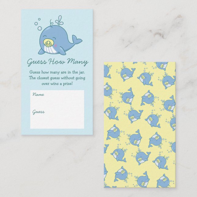 Carte D'accompagnement Cute Whale Baby shower Kawaii Devine Combien (Devant / Derrière)