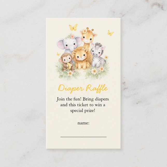 Carte D'accompagnement Cute Wild One Safari Animals Diaper Raffle  (Devant)