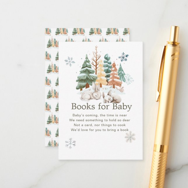 Carte D'accompagnement Cute Winter Rabbits Baby showers Livres Pour Bébé (Devant/Arrière en situation)