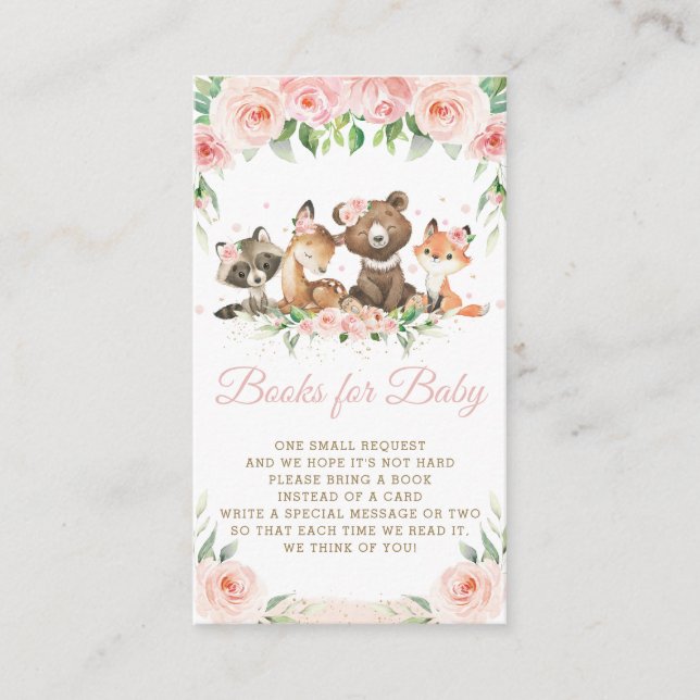 Carte D'accompagnement Cute Woodland Animals Pink Floral Livres pour bébé (Devant)