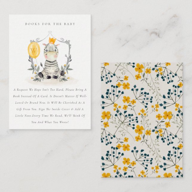 Carte D'accompagnement Cute Yellow Baby Zebra Fauna Livres Pour Baby show (Devant / Derrière)