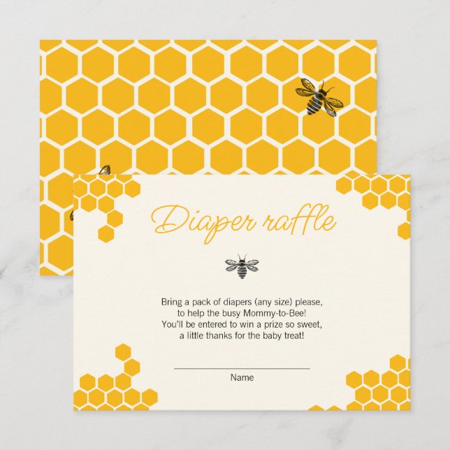 Carte D'accompagnement Cute Yellow Mommy to Bee Baby Shower Diaper Raffle (Devant / Derrière)
