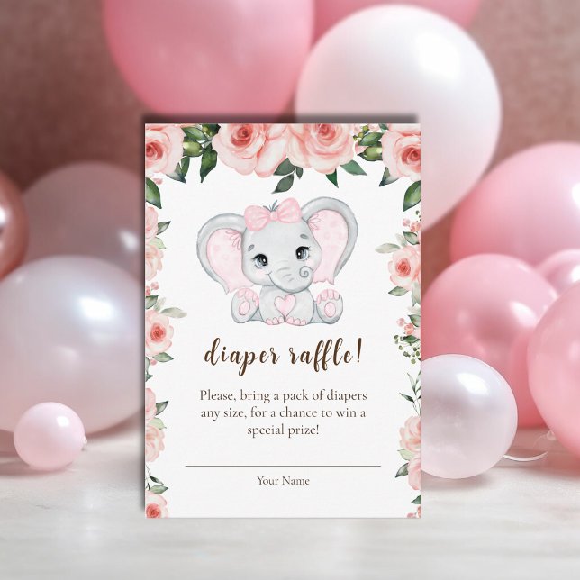 Carte D'accompagnement Cutie Elephant Blush rose floral Diaper Raffin (Cutie Elephant Blush Pink Floral Diaper Raffle Enclosure Card)