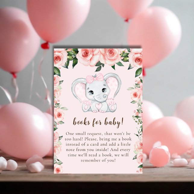 Carte D'accompagnement Cutie Elephant Blush Rose Floral Livres pour bébé (Cutie Elephant Blush Pink Floral Books for Baby Enclosure Card)