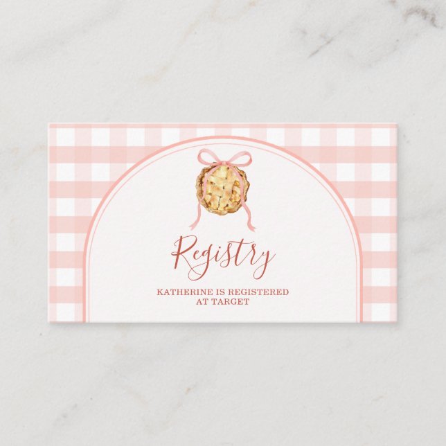 Carte D'accompagnement Cutie Pie Pastel Pink Gingham Baby Shower Registry (Devant)