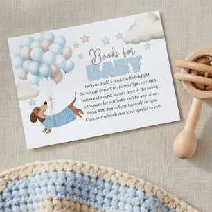 Carte D'accompagnement Dachshund et Ballons Livres Bleus pour Baby Shower
