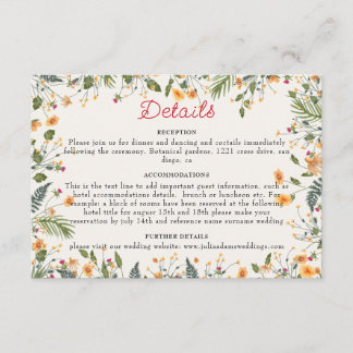 Carte D'accompagnement Daffodiles botaniques Daisy Peony Flowers Mariage