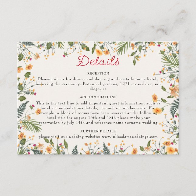 Carte D'accompagnement Daffodiles botaniques Daisy Peony Flowers Mariage (Devant)