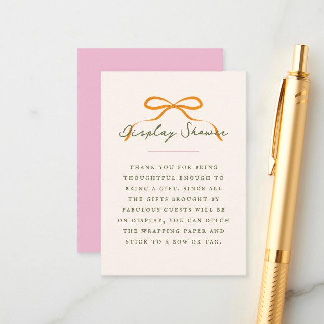 Carte D'accompagnement Dainty Orange Bow Baby Display Shower (Devant/Arrière en situation)