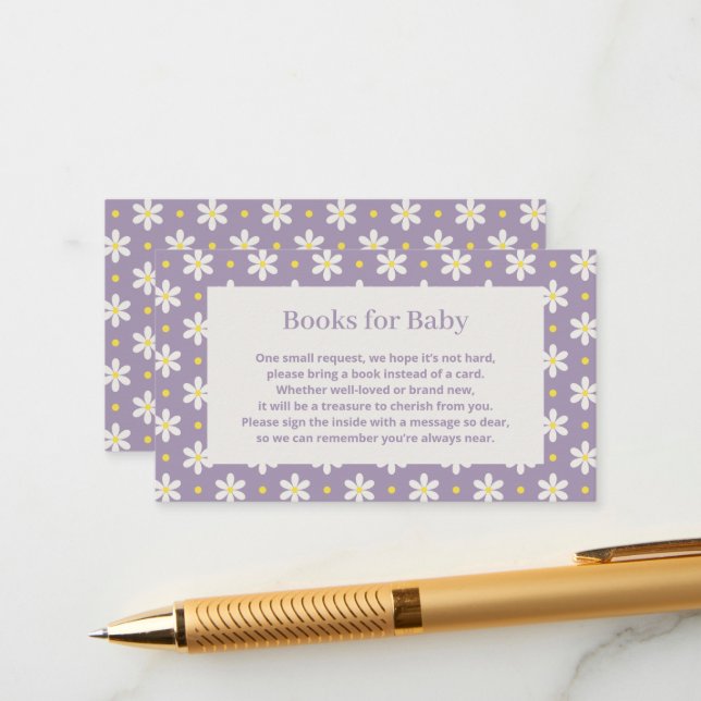 Carte D'accompagnement Daisy Baby Shower Book Request (Devant/Arrière en situation)