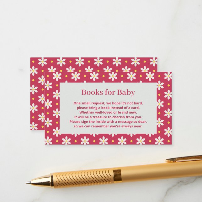 Carte D'accompagnement Daisy Baby Shower Book Request (Devant/Arrière en situation)
