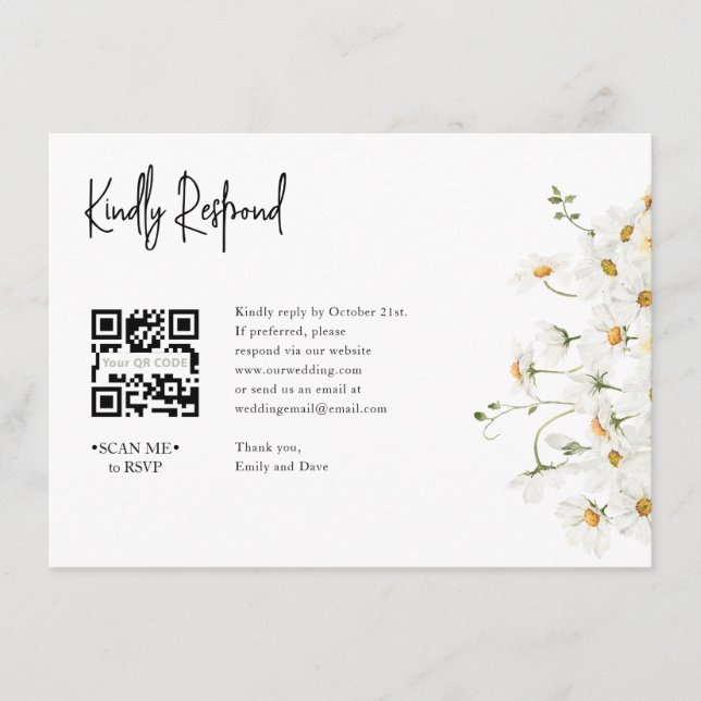 Carte D'accompagnement Daisy RSVP Mariage QR CODE Détails sur le dos (Devant)