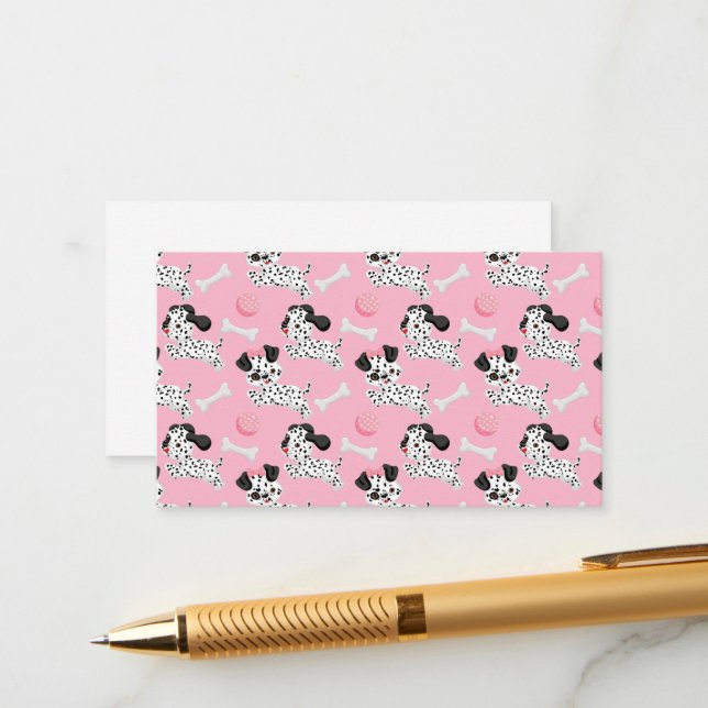 Carte D'accompagnement Dalmatiens Chiots Taches Noires Jouet Balle Rose B (Devant/Arrière en situation)